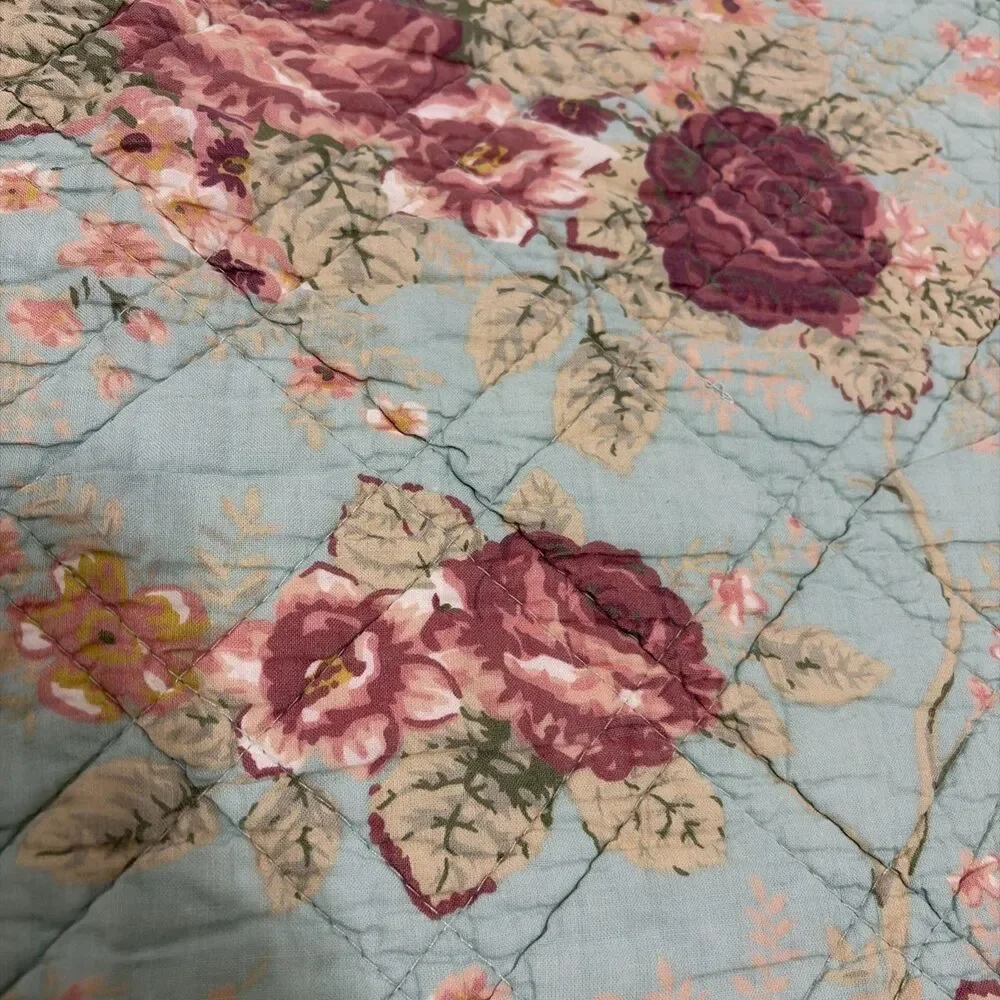 Greenland Home Floral Quilt Throw Blanket W/sham Pink Roses Cottagecore 54x60